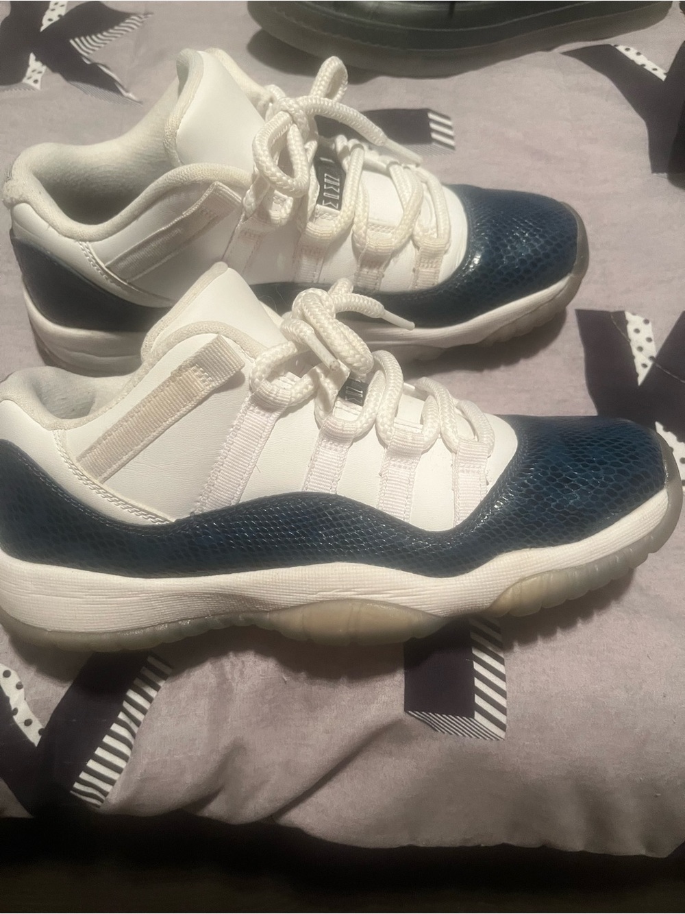Kids White and Navy Low-Top Athletic Sneakers